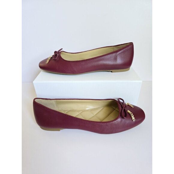 MICHAEL Michael Kors Nori Leather Burgundy Red Bow Slip On Ballet Flat Shoes 6 - Picture 1 of 11